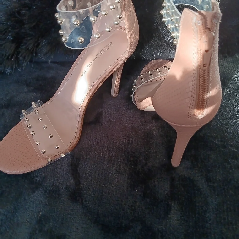 New BCBGeneration Jixa beige With Clear Strap Stiletto Heels Women's Size 7 - Picture 4 of 7